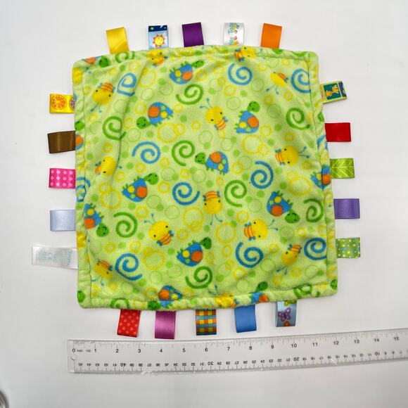 12" Taggies Green Yellow Swirles Turtles Bees Baby Lovey Security Plush Blanket - Picture 5 of 9